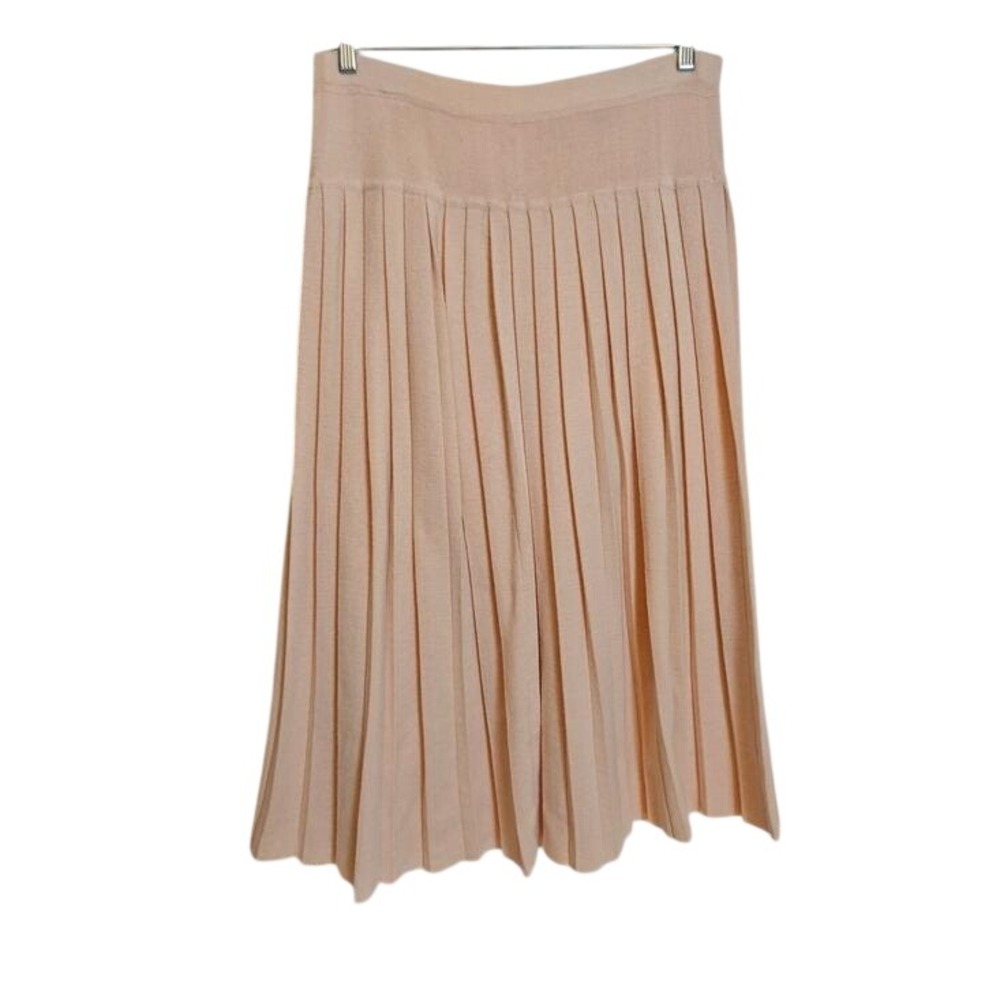 Vintage Preppy 80s Classic Pleated Midi Skirt in Blush Pink Wool Blend, Sz M